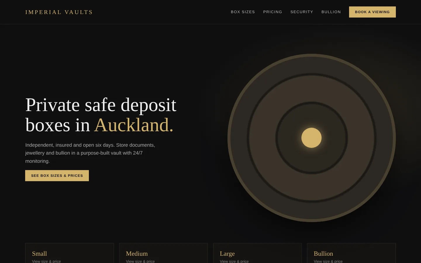 Imperial Vaults website on desktop