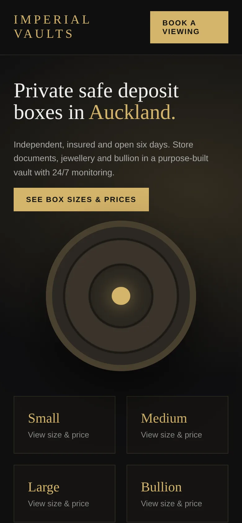 Imperial Vaults website on mobile