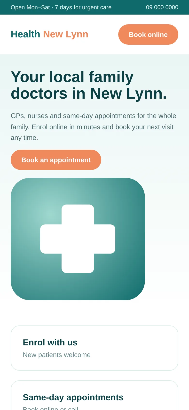 Health New Lynn website on mobile