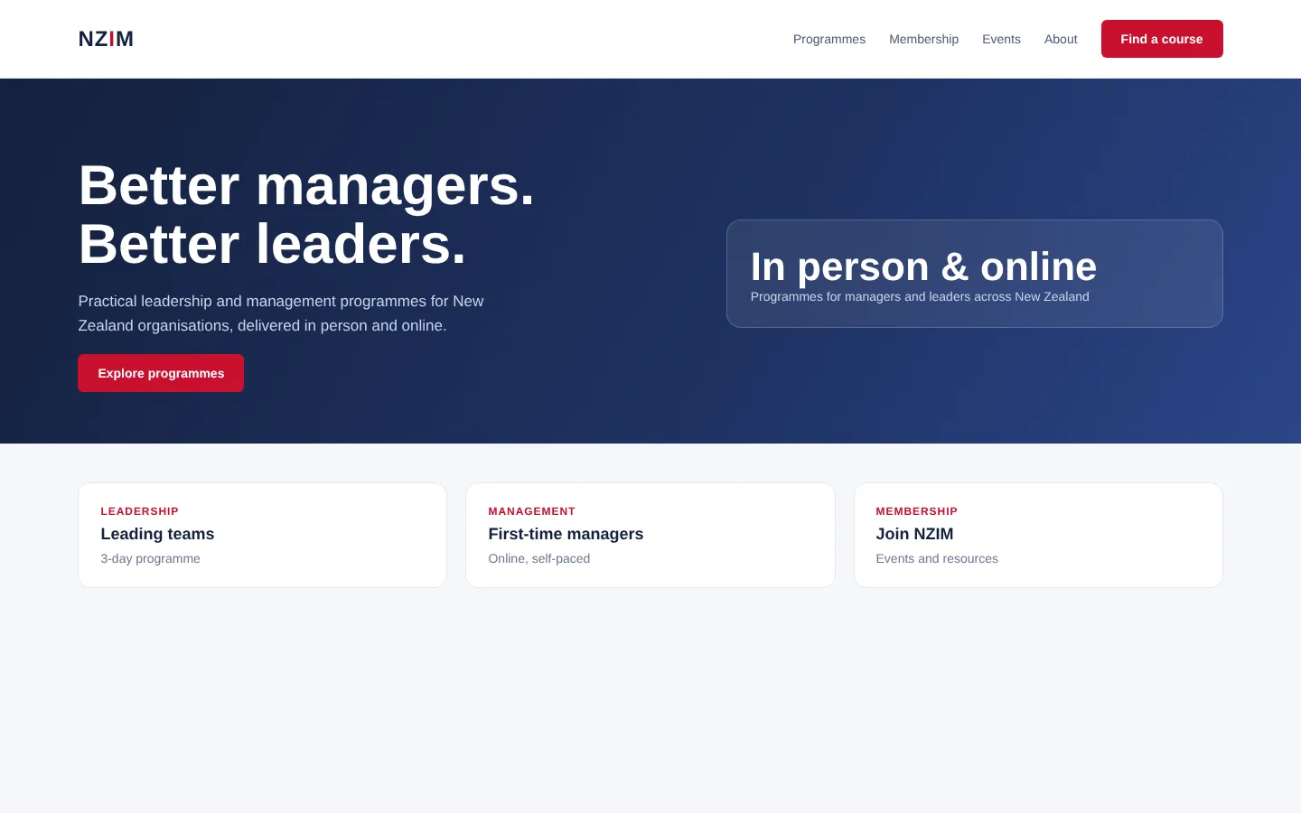 NZIM website on desktop