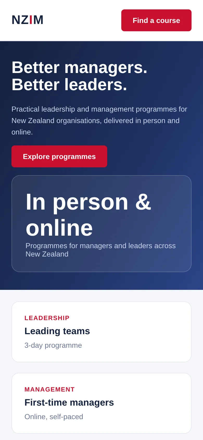 NZIM website on mobile